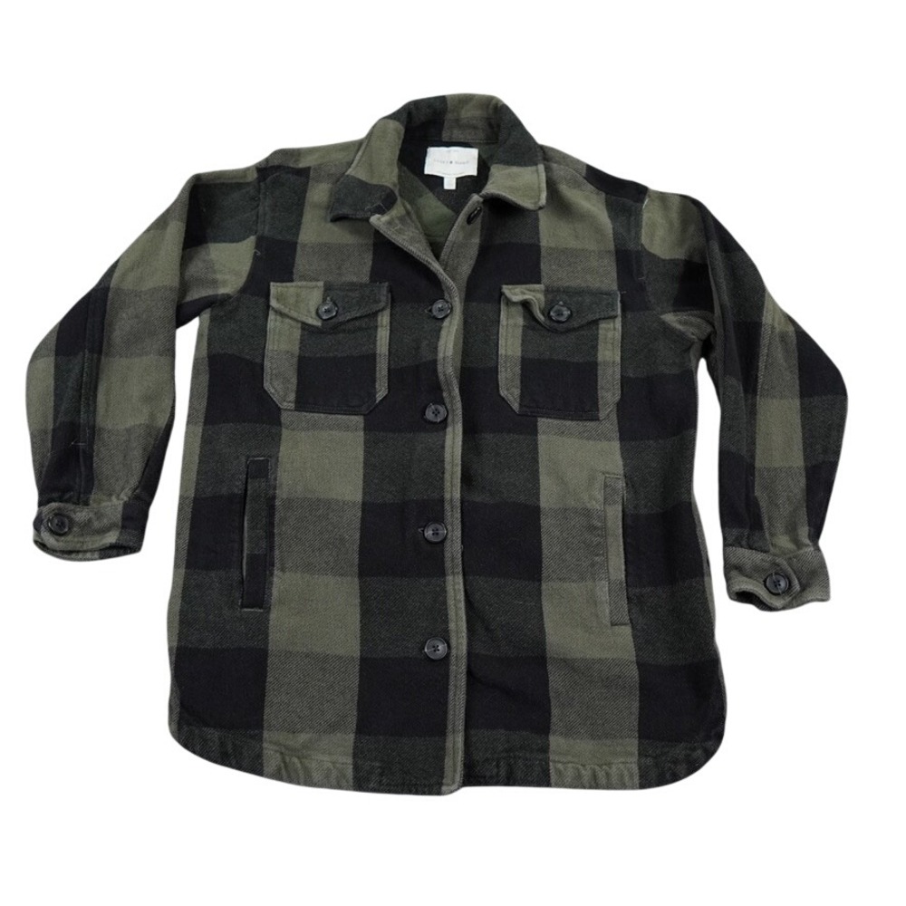 Lucky Brand Oversized Plaid Shirt Jacket Women Small Green Black Buffalo Shacket